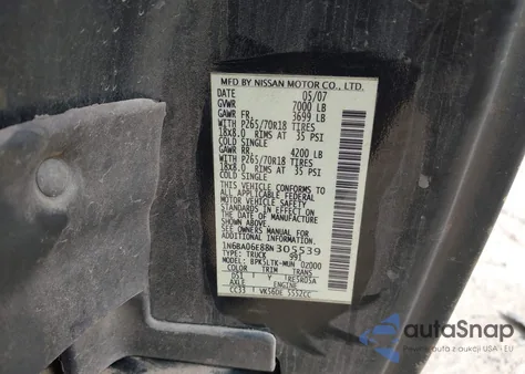 2008 Nissan Titan Se из США, поврежденный, VIN 1N6BA06E88N305539